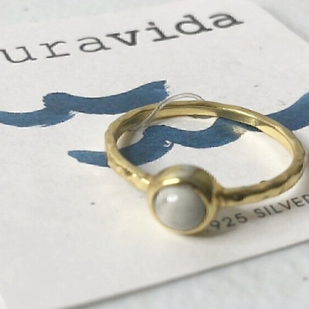 Pura Vida Ring 925 Sterling Silver Gold Plated Boho Howlite